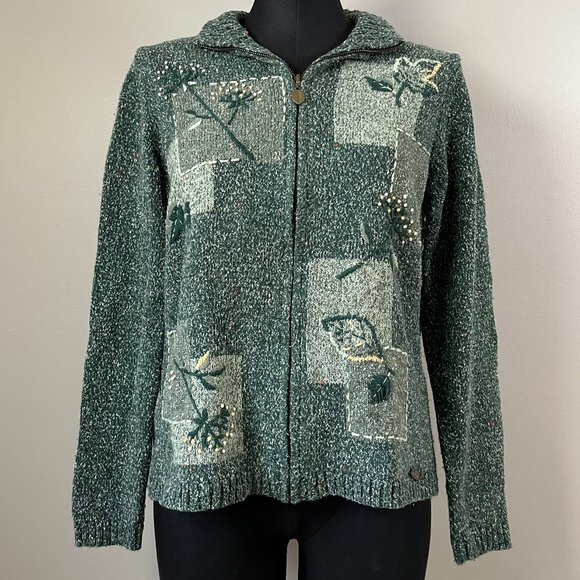 Green knit zip up sweater forest fairy sweater - Picture 1 of 10